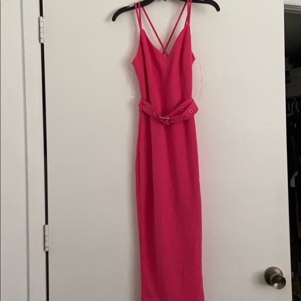 Pink midi dress side slit